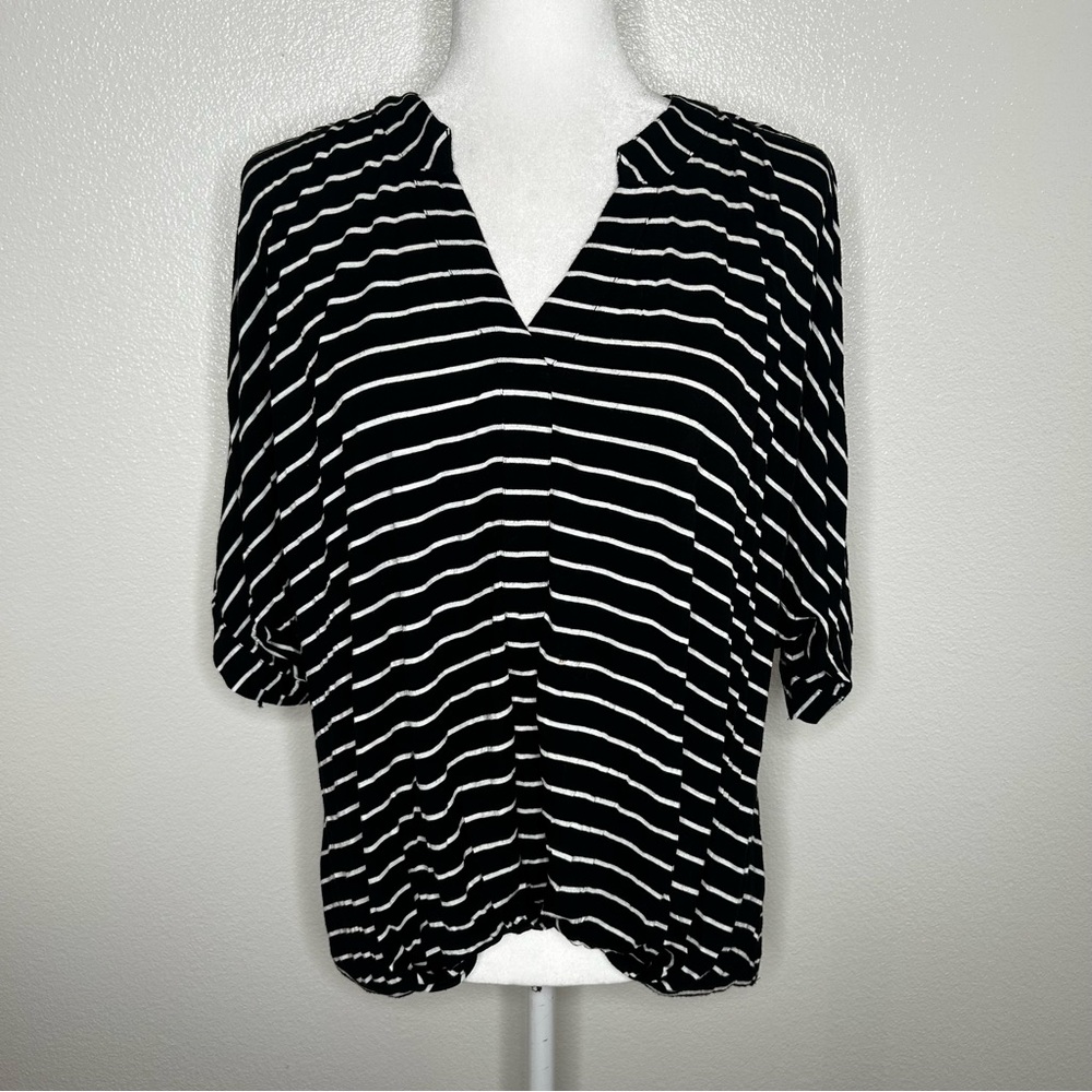Akemi + Kin Anthropologie Womens Black & White Striped Hi-low Oversized Top XS/S